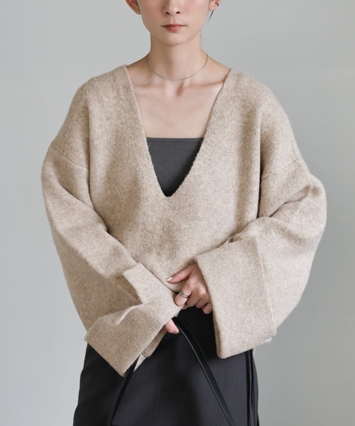セール】ワイドスリーブVネックニット（ニット/セーター）｜select