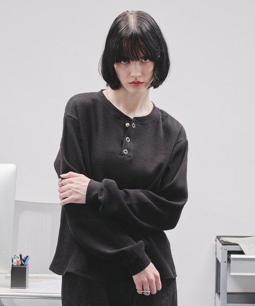 ワッフルニット ヘンリー シャツ Amazon.co.jp: [Amazon Essentials] ヘンリーネック ワッフル