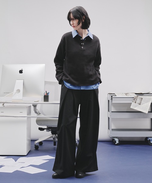 selle glant（セレグランテ）の「WAFFLE HENLEY T-SHIRT/ワッフルヘンリーネックTシャツ（Tシャツ/カットソー・メンズ・ブラック/グレー/ブラック系・SMALL/MEDIUM/LARGE）」の20枚目の写真