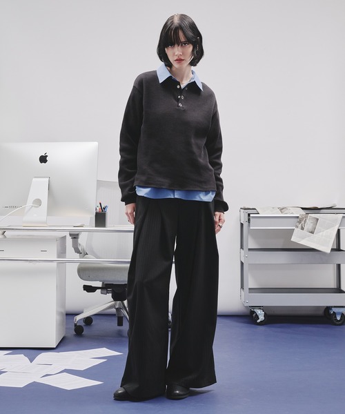 selle glant（セレグランテ）の「WAFFLE HENLEY T-SHIRT/ワッフルヘンリーネックTシャツ（Tシャツ/カットソー・メンズ・ブラック/グレー/ブラック系・SMALL/MEDIUM/LARGE）」の21枚目の写真