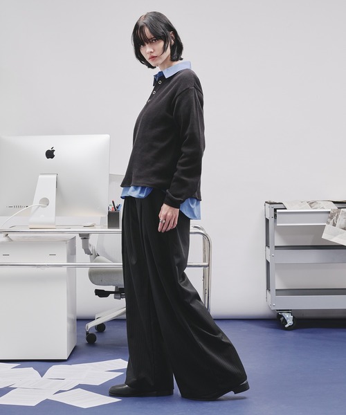 selle glant（セレグランテ）の「WAFFLE HENLEY T-SHIRT/ワッフルヘンリーネックTシャツ（Tシャツ/カットソー・メンズ・ブラック/グレー/ブラック系・SMALL/MEDIUM/LARGE）」の22枚目の写真