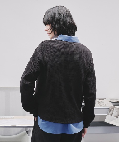 selle glant（セレグランテ）の「WAFFLE HENLEY T-SHIRT/ワッフルヘンリーネックTシャツ（Tシャツ/カットソー・メンズ・ブラック/グレー/ブラック系・SMALL/MEDIUM/LARGE）」の18枚目の写真