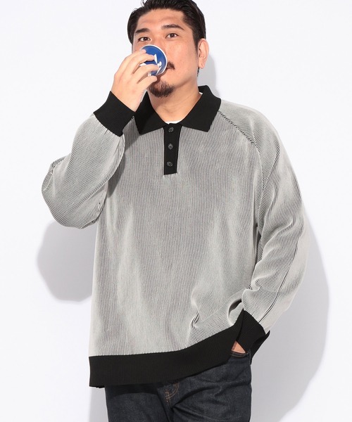 B&T CLUB(ビーティークラブ)の「ニット メンズ 大きいサイズ ふわかる 12G プレーティング ポロセーター B&T CLUB ビーアンドティークラブ(ニット/セーター・メンズ・カーキ/グレー・5L/4L/3L)」の5枚目の写真