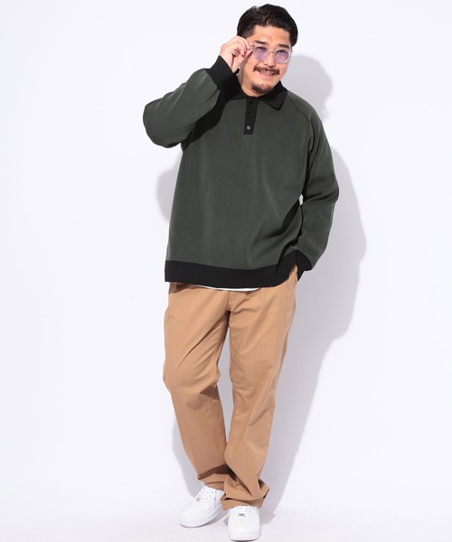 B&T CLUB(ビーティークラブ)の「ニット メンズ 大きいサイズ ふわかる 12G プレーティング ポロセーター B&T CLUB ビーアンドティークラブ(ニット/セーター・メンズ・カーキ/グレー・5L/4L/3L)」の9枚目の写真