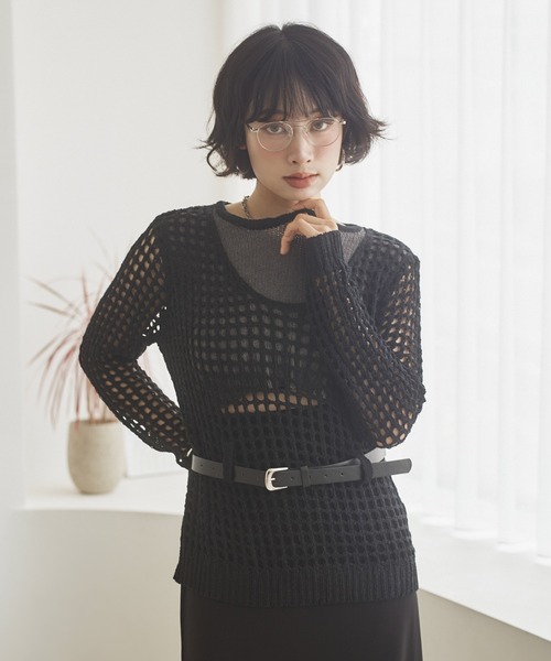LAULEN(ローレン)の「mesh waist loop layered knit /メッシュレイヤードデザインニット(ニット/セーター・レディース・グレー/ブラック/アイボリー・FREE)」の2枚目の写真