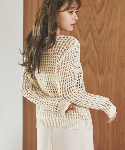 LAULEN(ローレン)の「mesh waist loop layered knit /メッシュレイヤードデザインニット(ニット/セーター・レディース・グレー/ブラック/アイボリー・FREE)」の4枚目の写真