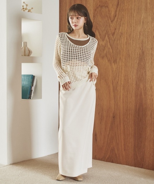 LAULEN(ローレン)の「mesh waist loop layered knit /メッシュレイヤードデザインニット(ニット/セーター・レディース・グレー/ブラック/アイボリー・FREE)」の5枚目の写真