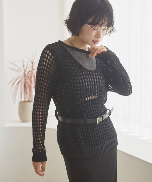LAULEN(ローレン)の「mesh waist loop layered knit /メッシュレイヤードデザインニット(ニット/セーター・レディース・グレー/ブラック/アイボリー・FREE)」の9枚目の写真