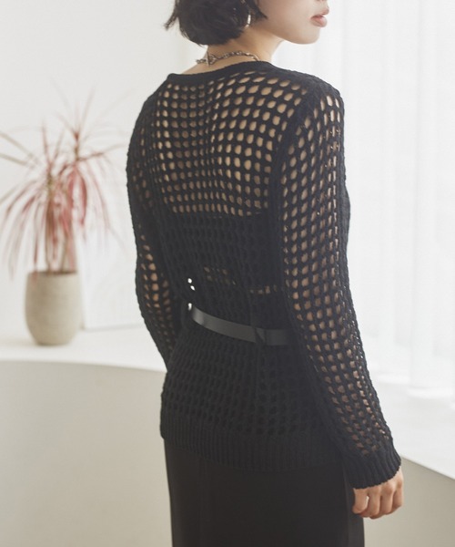 LAULEN(ローレン)の「mesh waist loop layered knit /メッシュレイヤードデザインニット(ニット/セーター・レディース・グレー/ブラック/アイボリー・FREE)」の10枚目の写真