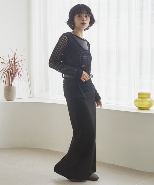 LAULEN(ローレン)の「mesh waist loop layered knit /メッシュレイヤードデザインニット(ニット/セーター・レディース・グレー/ブラック/アイボリー・FREE)」の14枚目の写真