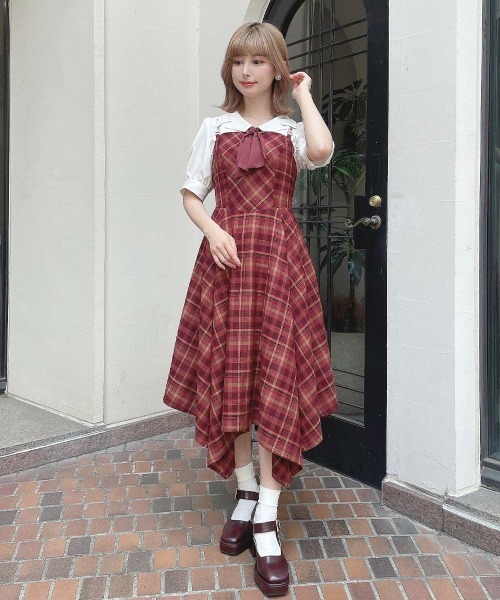 F i.n.t(フィント)の「ビット使いランダムヘムチェックキャミワンピース(ワンピース・レディース・ボルドー/ブラウン・FREE)」の10枚目の写真