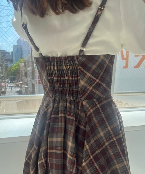 F i.n.t(フィント)の「ビット使いランダムヘムチェックキャミワンピース(ワンピース・レディース・ボルドー/ブラウン・FREE)」の3枚目の写真
