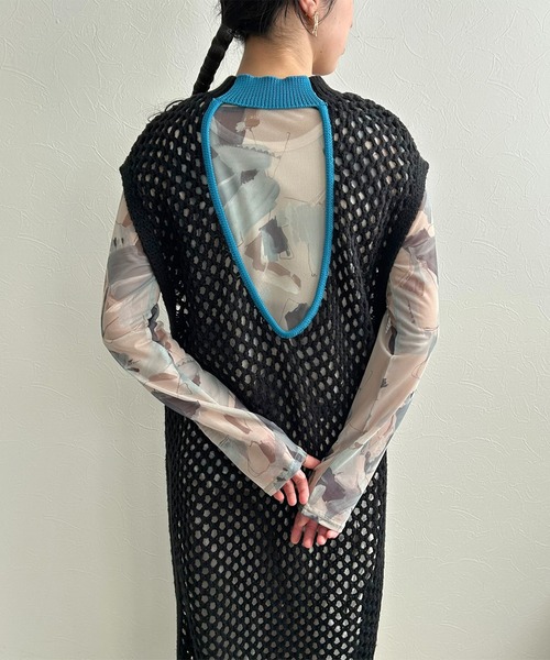 LHELBIE（レルビエ）の「バックオープンメッシュニットワンピース（ワンピース・レディース・ブラック/オフホワイト/ブラウン・M）」の2枚目の写真