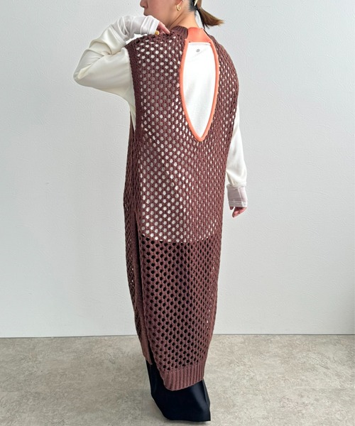 LHELBIE（レルビエ）の「バックオープンメッシュニットワンピース（ワンピース・レディース・ブラック/オフホワイト/ブラウン・M）」の15枚目の写真