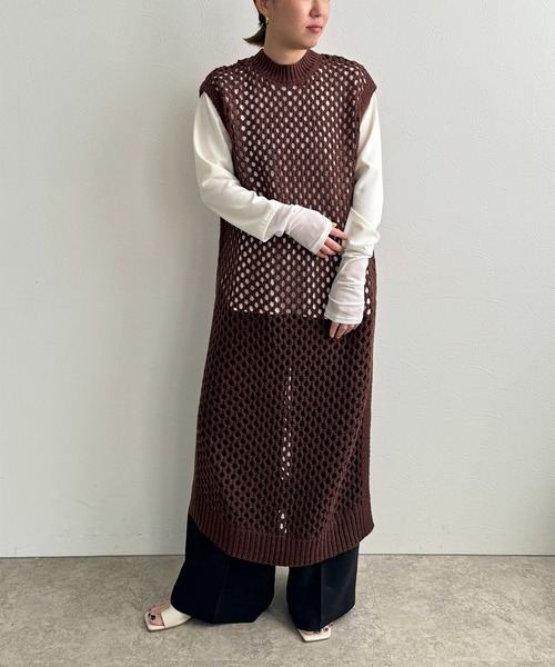 LHELBIE（レルビエ）の「バックオープンメッシュニットワンピース（ワンピース・レディース・ブラック/オフホワイト/ブラウン・M）」の16枚目の写真