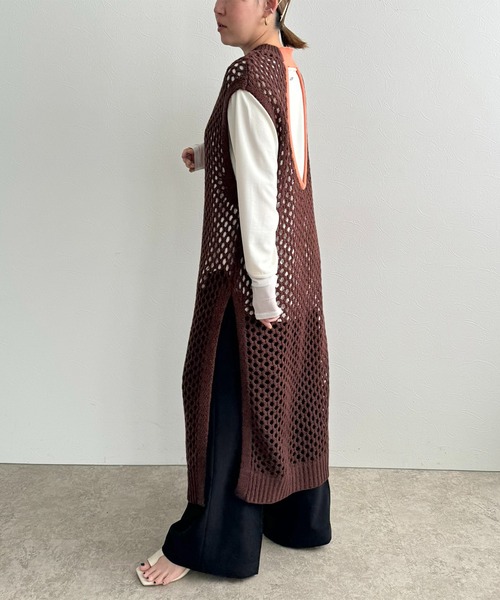 LHELBIE（レルビエ）の「バックオープンメッシュニットワンピース（ワンピース・レディース・ブラック/オフホワイト/ブラウン・M）」の18枚目の写真