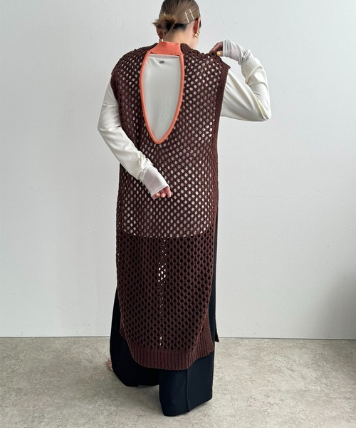 LHELBIE（レルビエ）の「バックオープンメッシュニットワンピース（ワンピース・レディース・ブラック/オフホワイト/ブラウン・M）」の17枚目の写真