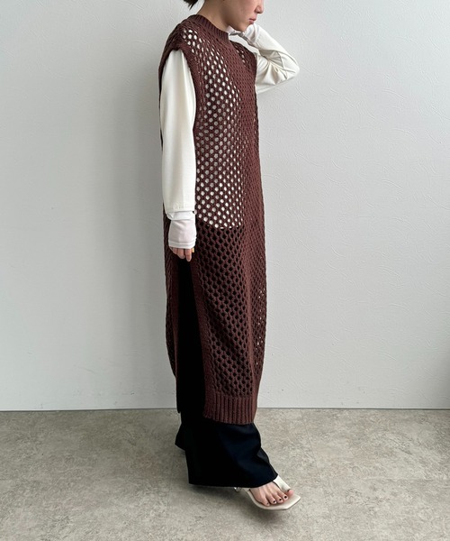 LHELBIE（レルビエ）の「バックオープンメッシュニットワンピース（ワンピース・レディース・ブラック/オフホワイト/ブラウン・M）」の21枚目の写真