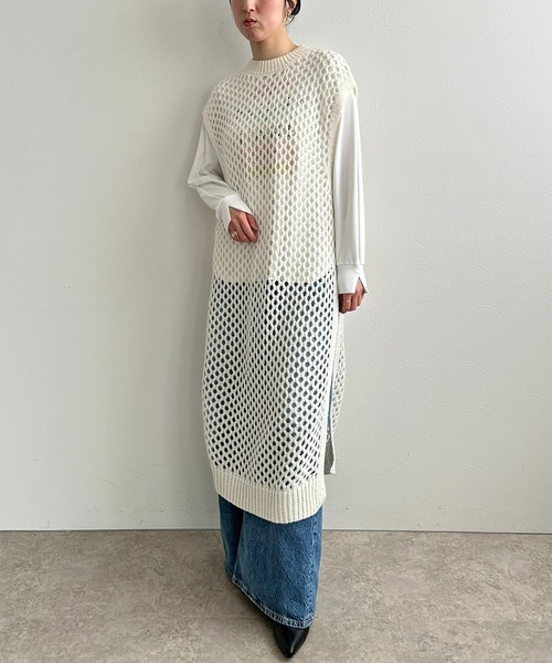 LHELBIE（レルビエ）の「バックオープンメッシュニットワンピース（ワンピース・レディース・ブラック/オフホワイト/ブラウン・M）」の8枚目の写真