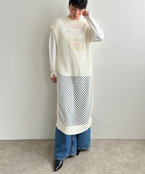 LHELBIE（レルビエ）の「バックオープンメッシュニットワンピース（ワンピース・レディース・ブラック/オフホワイト/ブラウン・M）」の4枚目の写真