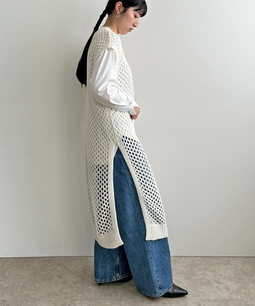 LHELBIE（レルビエ）の「バックオープンメッシュニットワンピース（ワンピース・レディース・ブラック/オフホワイト/ブラウン・M）」の6枚目の写真