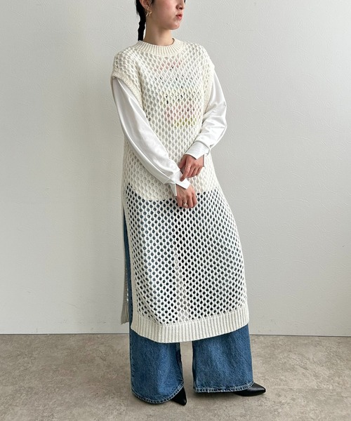 LHELBIE（レルビエ）の「バックオープンメッシュニットワンピース（ワンピース・レディース・ブラック/オフホワイト/ブラウン・M）」の7枚目の写真