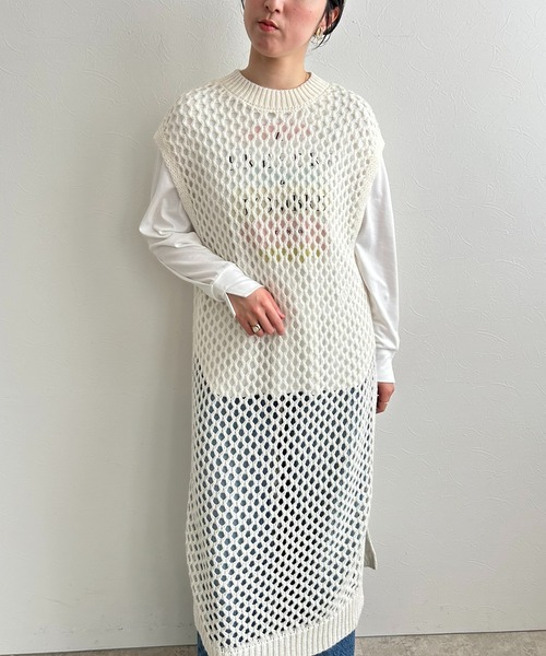 LHELBIE（レルビエ）の「バックオープンメッシュニットワンピース（ワンピース・レディース・ブラック/オフホワイト/ブラウン・M）」の13枚目の写真