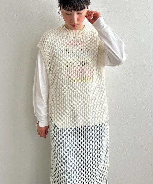 LHELBIE（レルビエ）の「バックオープンメッシュニットワンピース（ワンピース・レディース・ブラック/オフホワイト/ブラウン・M）」の10枚目の写真