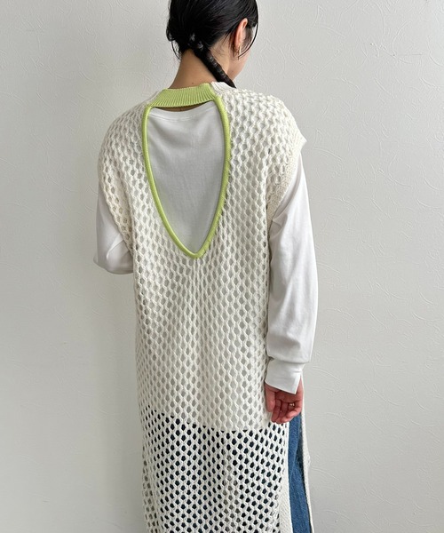 LHELBIE（レルビエ）の「バックオープンメッシュニットワンピース（ワンピース・レディース・ブラック/オフホワイト/ブラウン・M）」の9枚目の写真