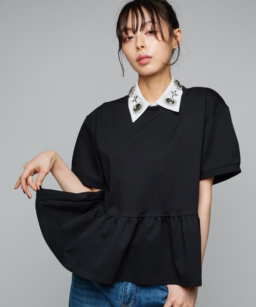 Narcissus(ナルシス)の「パフペプラムスウェットTシャツ フリルスウェット(Tシャツ/カットソー・レディース・グレー/ブラック・FREE)」の1枚目の写真