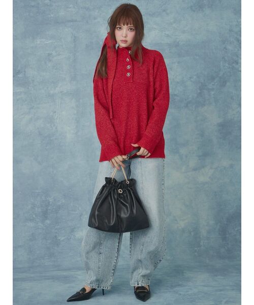 CALNAMUR（カルナムール）の「マルチウェイリボンニット（ニット/セーター・レディース・レッド/グレー/ライトイエロー・FREE）」の6枚目の写真