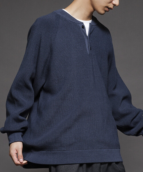 セール】限定展開 リラックスフィット 片畦編み ヘンリーネック ニット