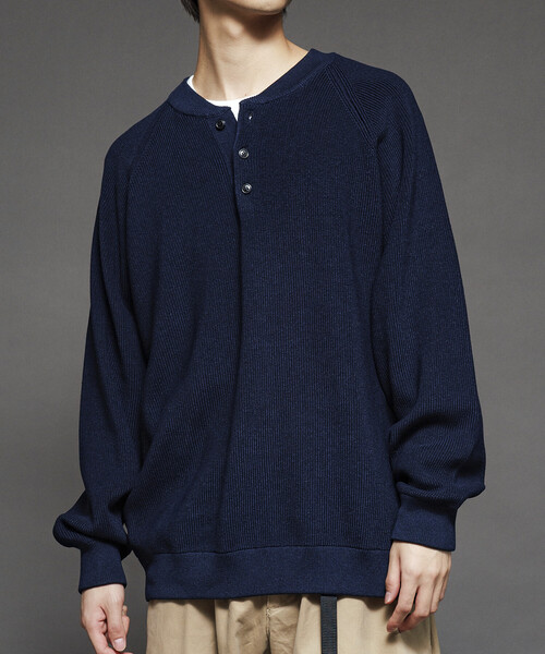 セール】限定展開 リラックスフィット 片畦編み ヘンリーネック ニット