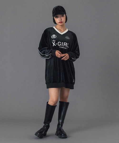 X-girl（エックスガール）の「FLOCKED DENIM 6PANEL CAP（キャップ・レディース・ブラック/インディゴブルー・ONE SIZE）」の7枚目の写真