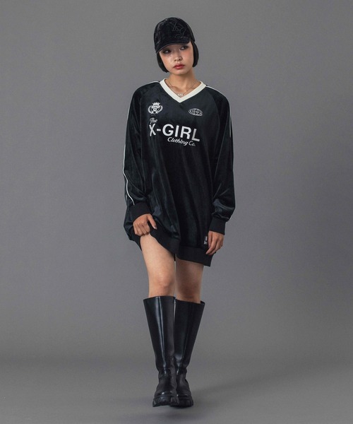 X-girl（エックスガール）の「FLOCKED DENIM 6PANEL CAP（キャップ・レディース・ブラック/インディゴブルー・ONE SIZE）」の8枚目の写真