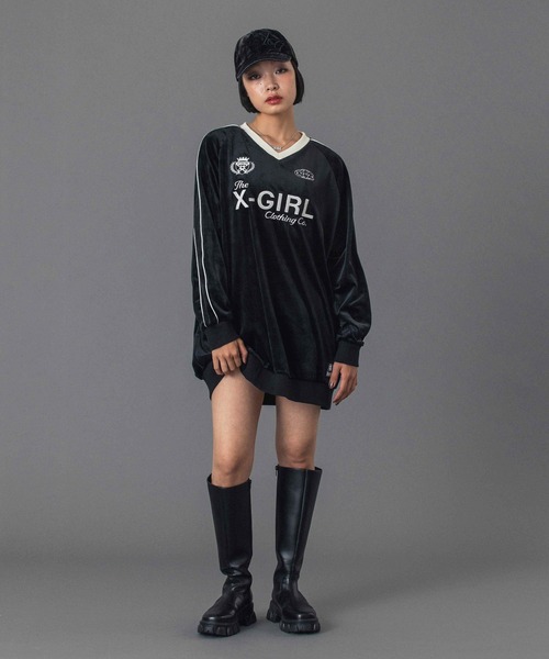 X-girl（エックスガール）の「FLOCKED DENIM 6PANEL CAP（キャップ・レディース・ブラック/インディゴブルー・ONE SIZE）」の9枚目の写真