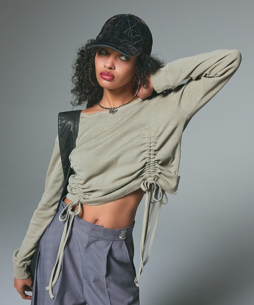 X-girl（エックスガール）の「FLOCKED DENIM 6PANEL CAP（キャップ・レディース・ブラック/インディゴブルー・ONE SIZE）」の3枚目の写真