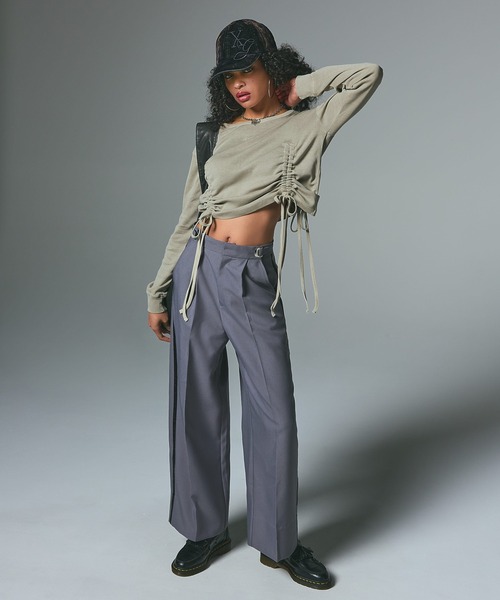 X-girl（エックスガール）の「FLOCKED DENIM 6PANEL CAP（キャップ・レディース・ブラック/インディゴブルー・ONE SIZE）」の4枚目の写真