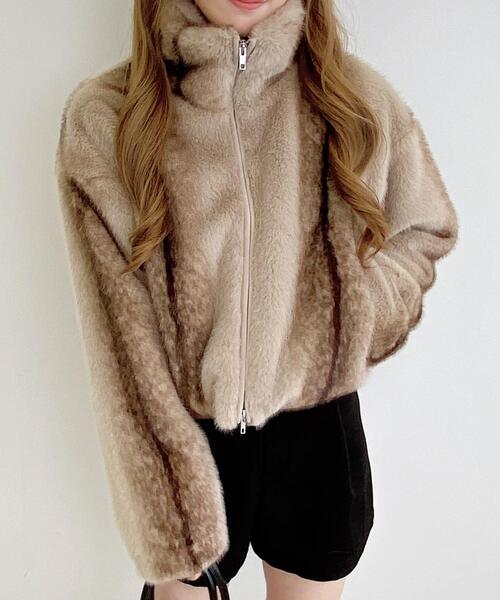 INGNI（イング）の「ストライプエコファースタンドコート（その他アウター・レディース・ベージュ・M）」の5枚目の写真