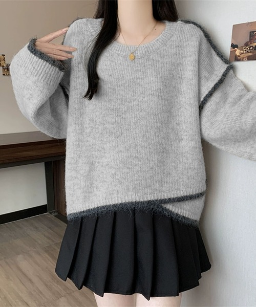 aimoha(アイモハ)の「配色ラインニットプルオーバー(ニット/セーター・レディース・ベージュ/ダークグレー/ブラック/ライトグレー・FREE)」の15枚目の写真