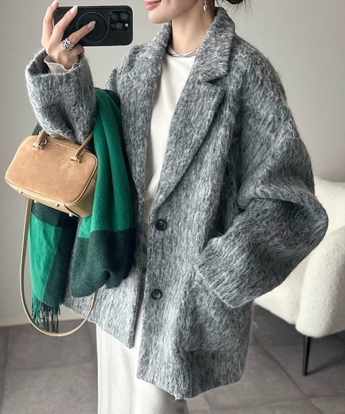 セール】シャギー ミドル丈 オーバーサイズ テーラードコート