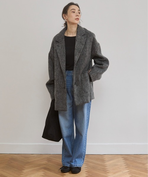 セール】シャギー ミドル丈 オーバーサイズ テーラードコート