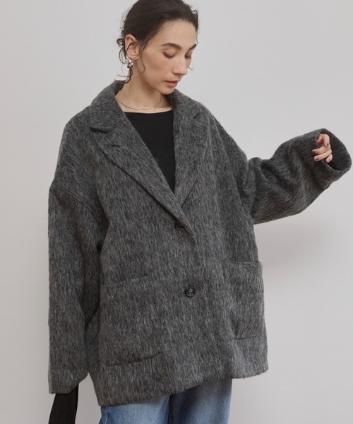 シャギー ミドル丈 オーバーサイズ テーラードコート（チェスター
