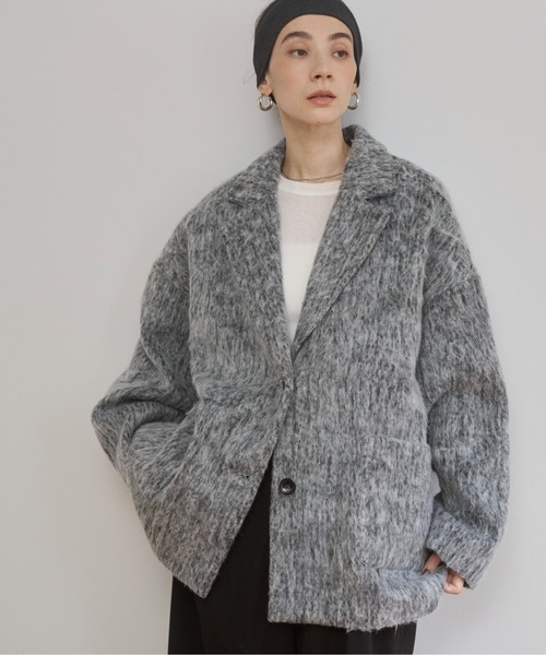 シャギー ミドル丈 オーバーサイズ テーラードコート（チェスター