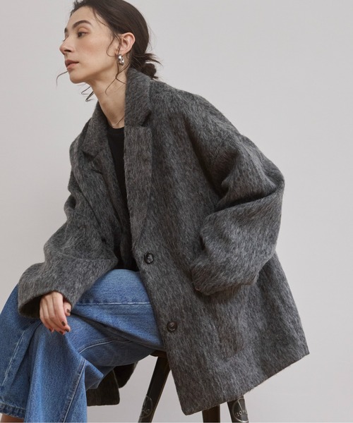 シャギー ミドル丈 オーバーサイズ テーラードコート（チェスター