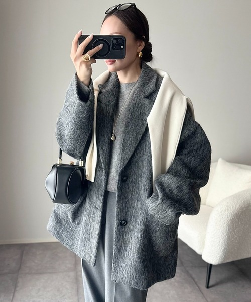 セール】シャギー ミドル丈 オーバーサイズ テーラードコート