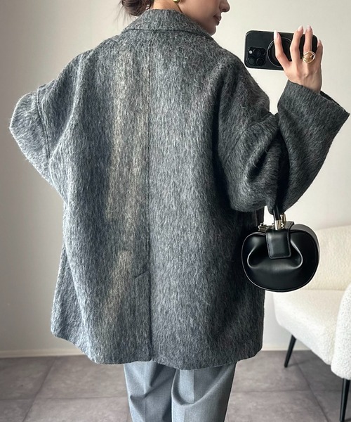 シャギー ミドル丈 オーバーサイズ テーラードコート（チェスター