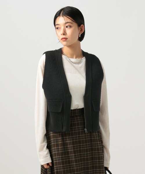 BAYFLOW（ベイフロー）の「[ロングシーズン着用可能]ジップVニットベスト（ベスト・レディース・グレー/ブラック・FREE）」の3枚目の写真