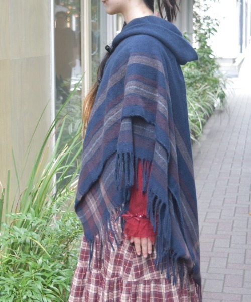 マフラー チェック ポンチョ サイドラインチェックポンチョ（マフラー）｜axes femme