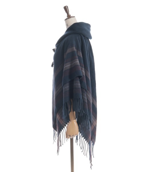 axes femme（アクシーズファム）の「サイドラインチェックポンチョ（マフラー・レディース・キナリ/ネイビー/ワイン・FREE）」の9枚目の写真